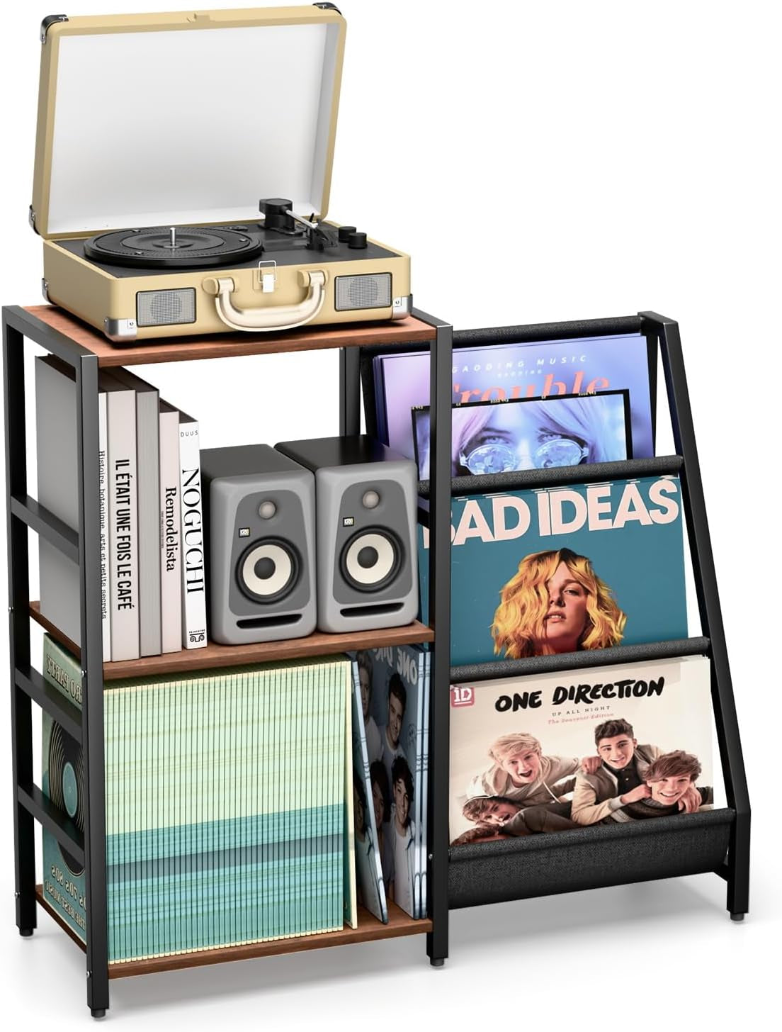 Record Player Stand, Turntable Stand with Vinyl Storage, Record Player Table Storage up to 200+ Albums, Record Player Cabinet with 3-Tier Vinyl Display, Audio Media Living Room Table