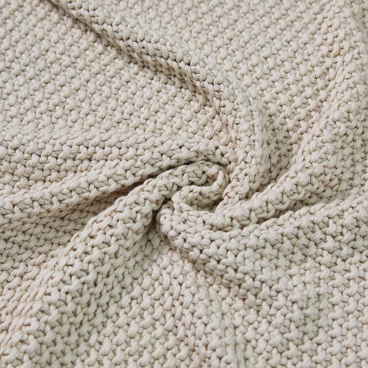 Chunky Cable Knit Throw Blanket, Lightweight 100% Organic Cotton Soft Cozy Throw Twin Blanket for Couch Bed and Sofa, Rustic Breathable Farmhouse Blanket Gift for Women Men(Beige, 51"X63")