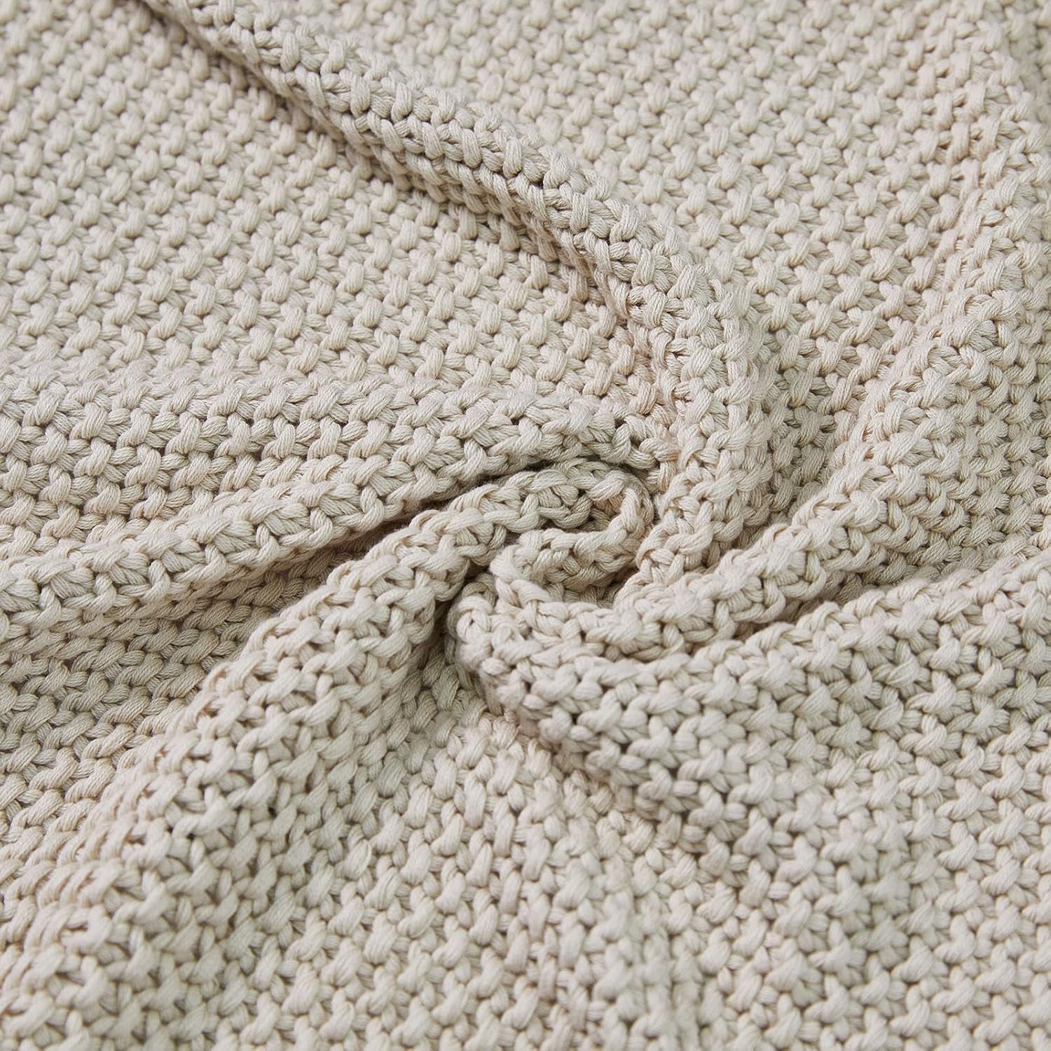 Chunky Cable Knit Throw Blanket, Lightweight 100% Organic Cotton Soft Cozy Throw Twin Blanket for Couch Bed and Sofa, Rustic Breathable Farmhouse Blanket Gift for Women Men(Beige, 51"X63")