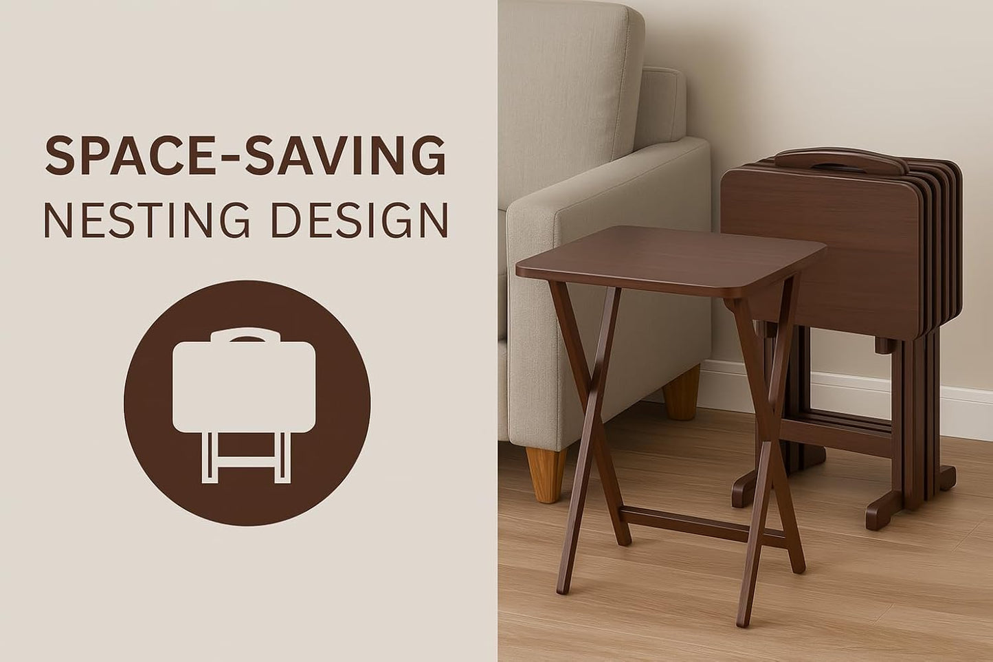 Folding TV Tray Set of 5 - Durable Small Folding Tables, X-Frame Design, Convenient Snack Tray Tables, Easy Assembly, Ideal for Living Room & Dining (Espresso)