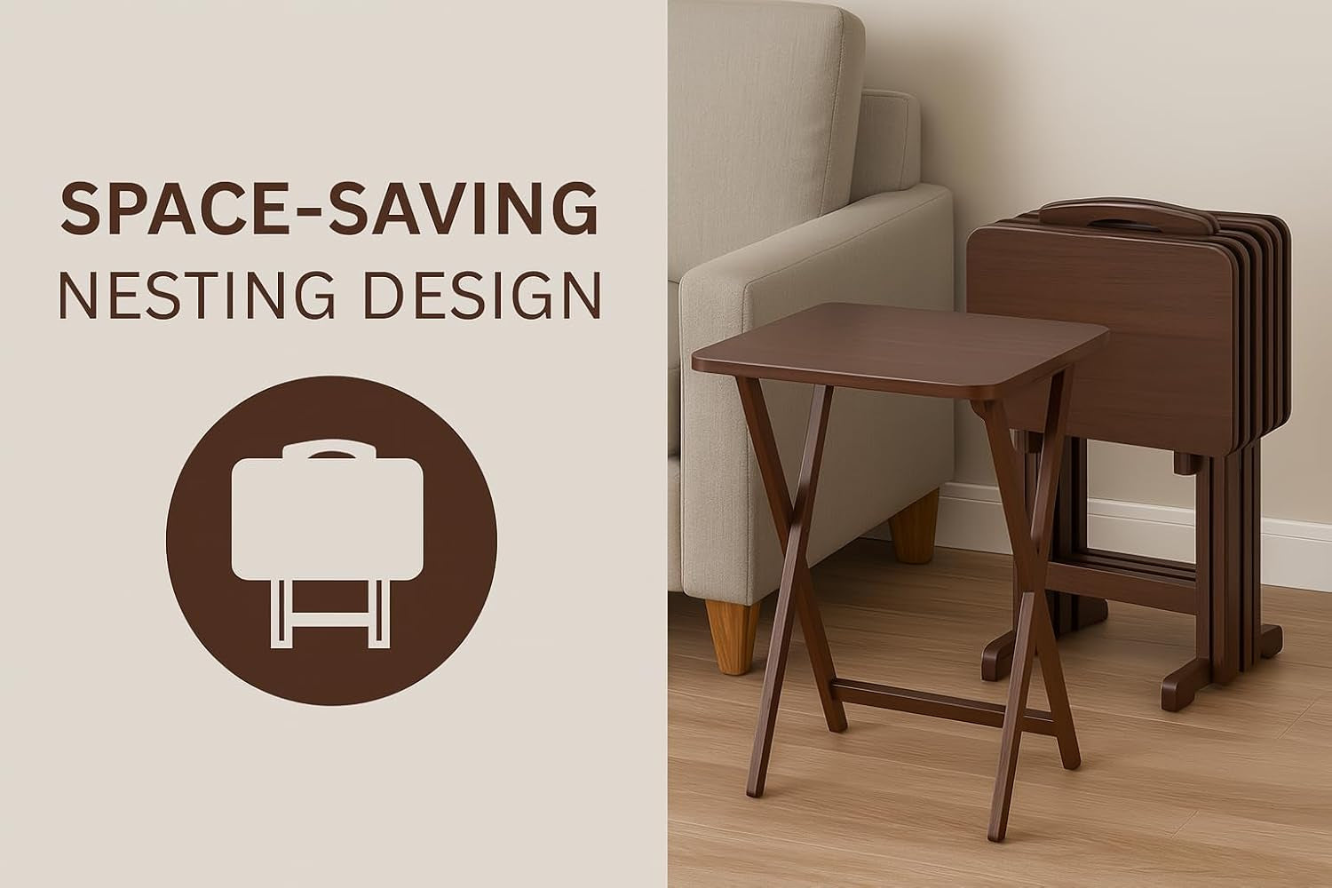 Folding TV Tray Set of 5 - Durable Small Folding Tables, X-Frame Design, Convenient Snack Tray Tables, Easy Assembly, Ideal for Living Room & Dining (Espresso)