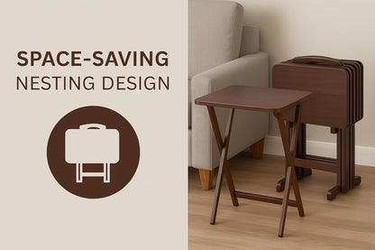 Folding TV Tray Set of 5 - Durable Small Folding Tables, X-Frame Design, Convenient Snack Tray Tables, Easy Assembly, Ideal for Living Room & Dining (Espresso)