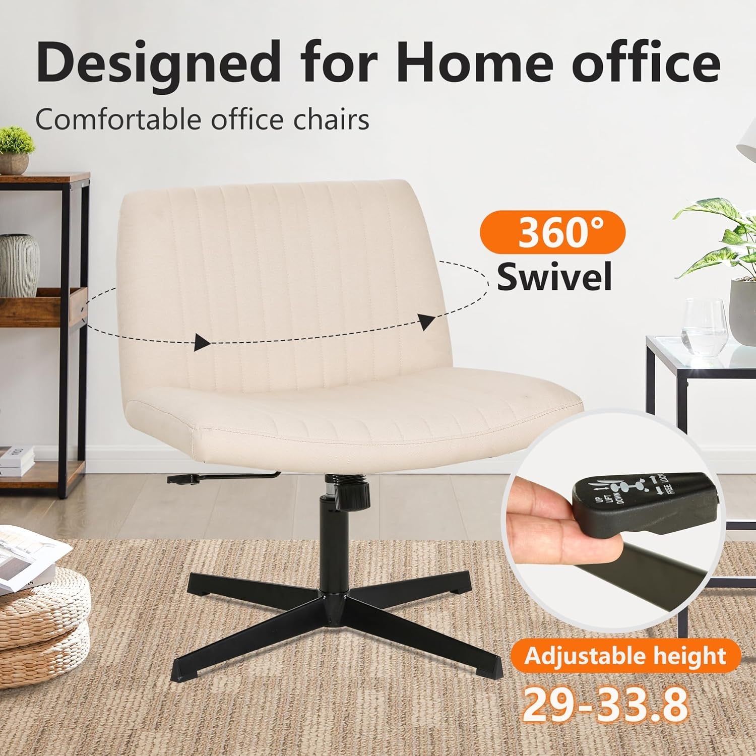 Criss Cross Chair Armless Cross Legged Office Desk Chair Adjustable Swivel Ergonomic Desk Chair No Wheels U Shaped Backrest with Wide Seat Native Sponge Computer Task Vanity Chair for Home Office