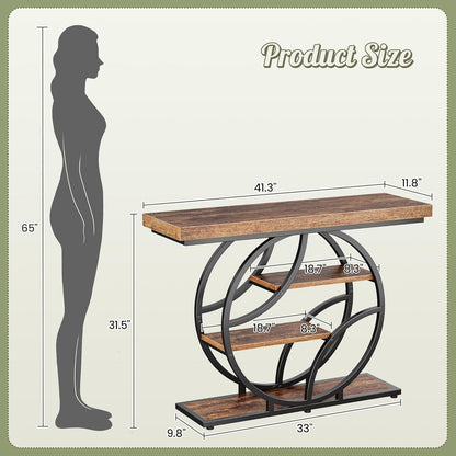 Modern Console Table, 41.3 Inch Sofa Table with Artistic Curved Metal Frame, Narrow Entryway Table for Hallway, Living Room, behind Couch, Rustic Brown