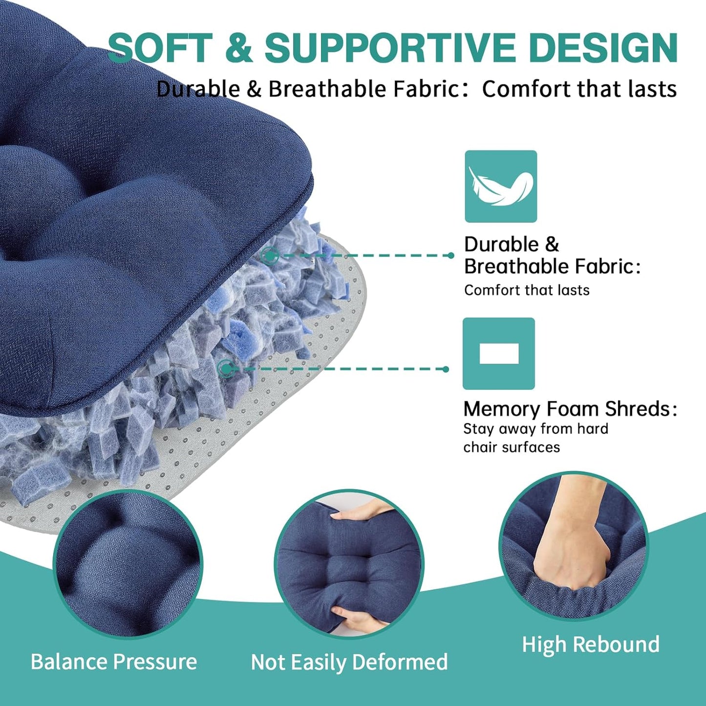 Chair Cushions for Dining Chairs Set of 4,3.5" Thick Kitchen Table Chair Pads with Ties,Non Slip Backing and Covers, Seat Cushion for Dining Room,Bar,Patio Chairs,16"X16"X3.5",Navy Blue