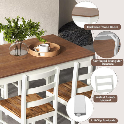 5-Piece Dining Set for 4, Solid Wood Rectangular Table & 4 Chairs Wtih Rubber Wood Legs, Kitchen Table and Chairs Set for Small Spaces Dinette Dining Room Restaurant (Rustic Brown)
