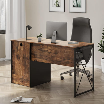 Office Desk with Drawers, 55 Inch Industrial Computer Desk with Storage, Wood Teacher Desk with Keyboard Tray & File Drawer for Home Office, Rustic Brown