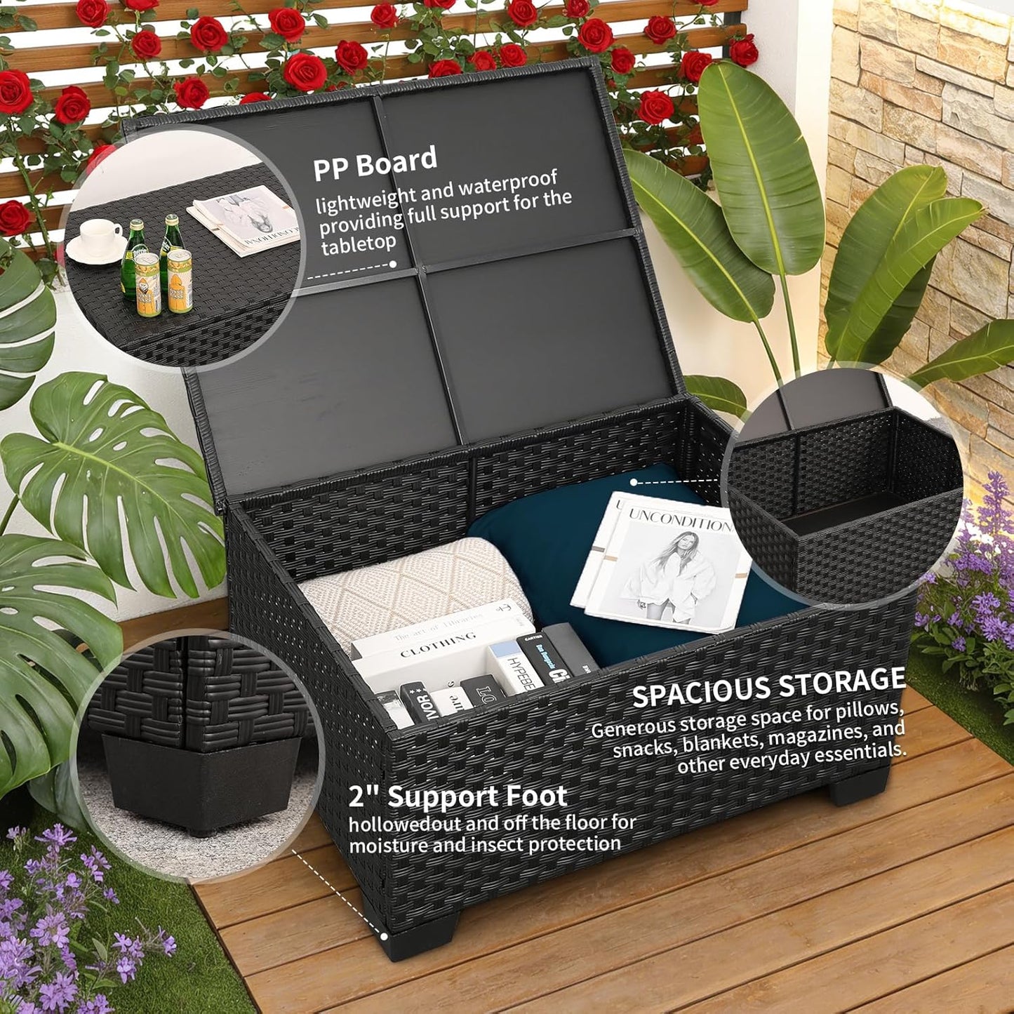 Patio Furniture Set 6 Pieces Couch Outdoor Chairs Coffee Table Peacock Blue Anti-Slip Cushions and Waterproof Covers