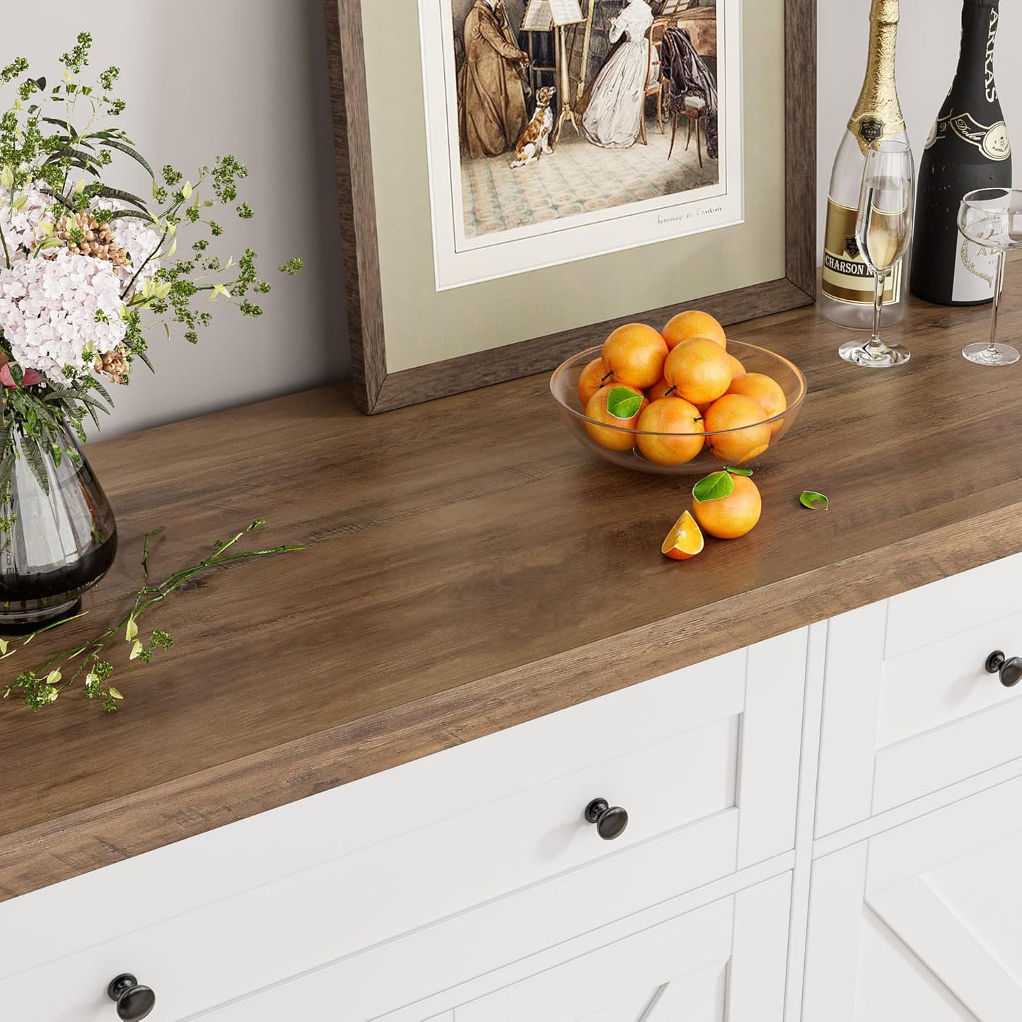 55" Buffet Sideboard Cabinet with Storage, Modern Farmhouse Coffee Bar with Drawers and Shelves, Barn Doors Storage Cabinet for Kitchen, Living Room, White