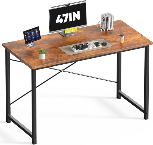 47 Inch Computer Desk for Home Office, Modern Writing Study Table Simple Modern Style for Bedroom Small Space, Large Work Desks with X-Shaped Reinforcement, Wood Brown