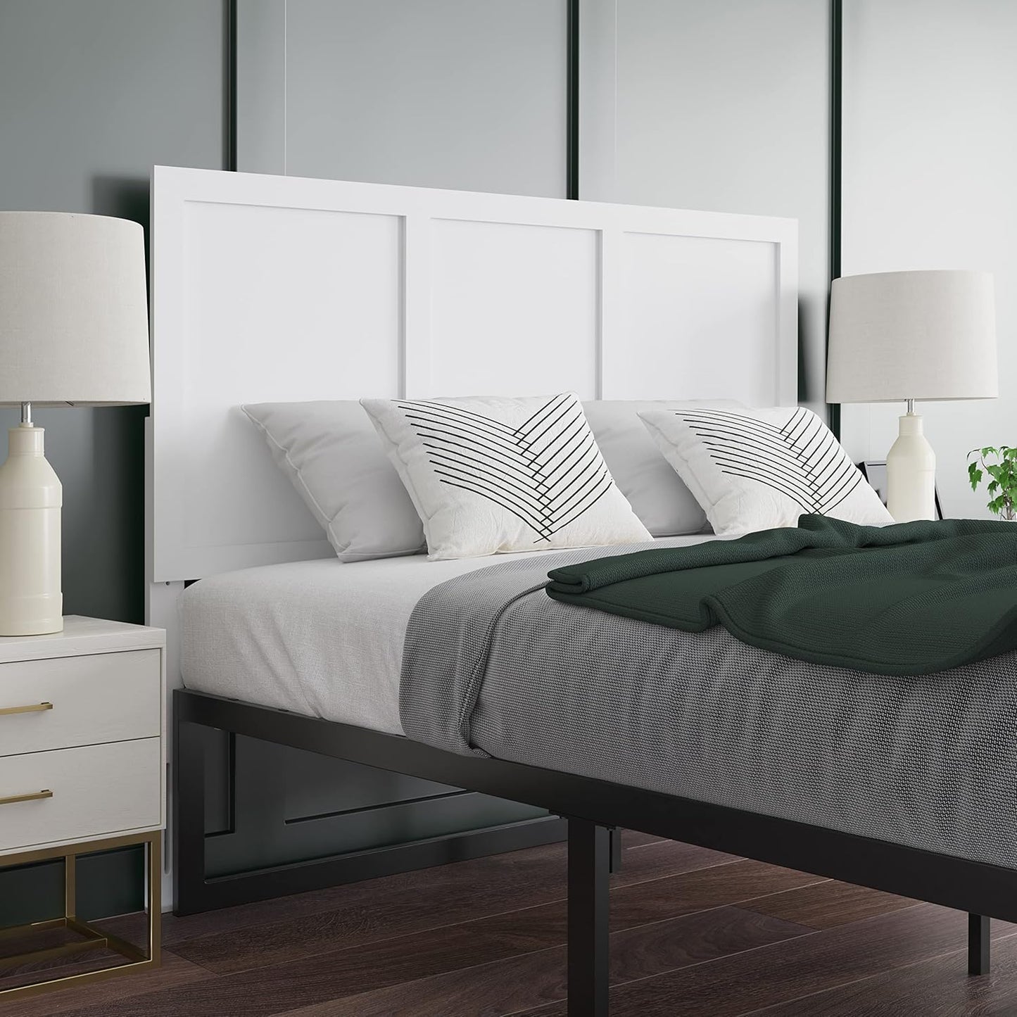 Omar Full Size Wooden Headboard Only, Three Panel Headboard in White
