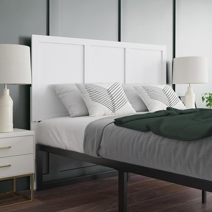 Omar Full Size Wooden Headboard Only, Three Panel Headboard in White