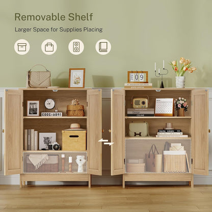 Storage Cabinet, Rattan Cabinet with Adjustable Shelf, for Living Room, Entryway, Kitchen, Home Office, Nature