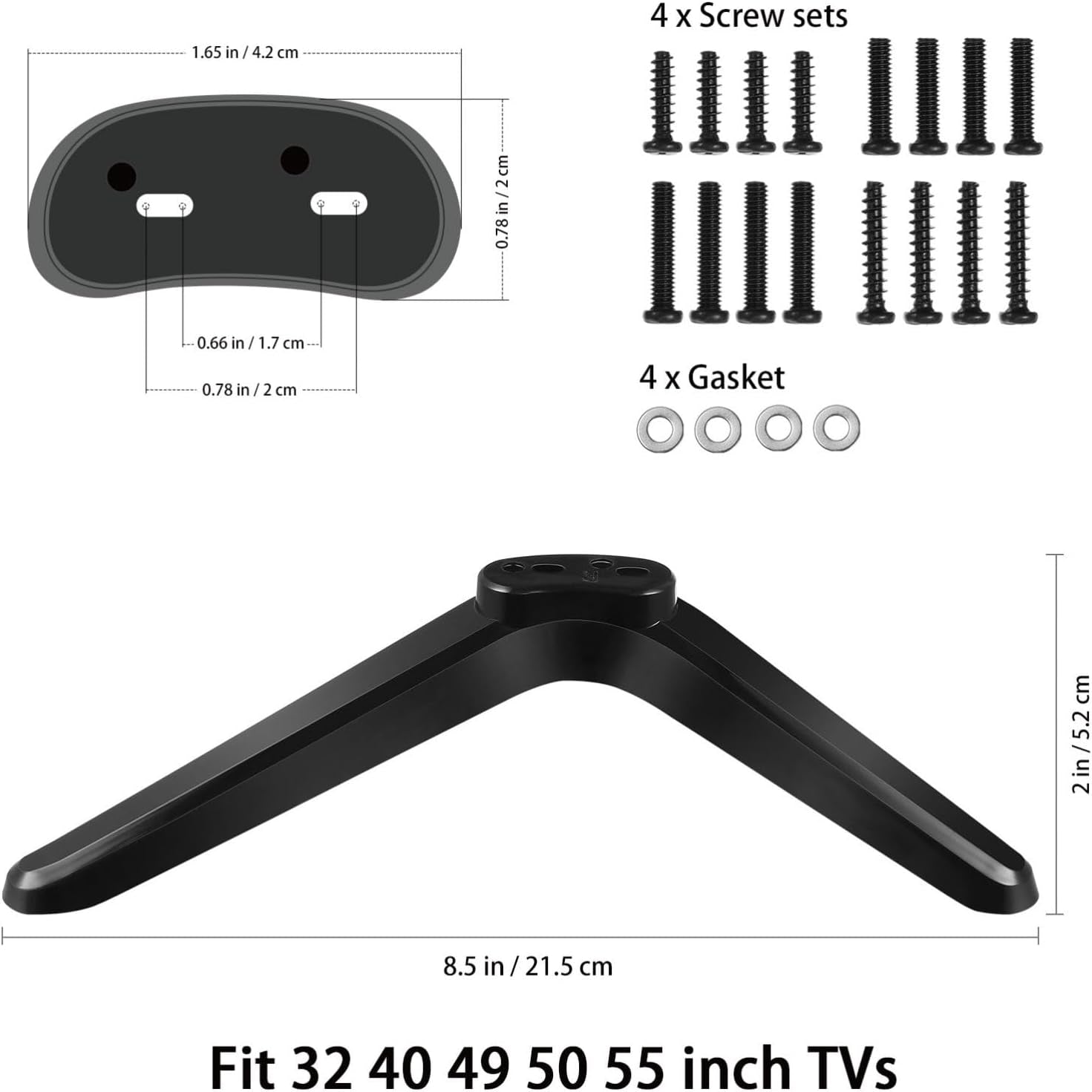 Universal TV Stand - 2Pcs TV Legs for Screens to 32-55In Table Holder Stand Tabletop Mount with Screws - Easy Installation Plastic Television Legs Mounting Brackets Black
