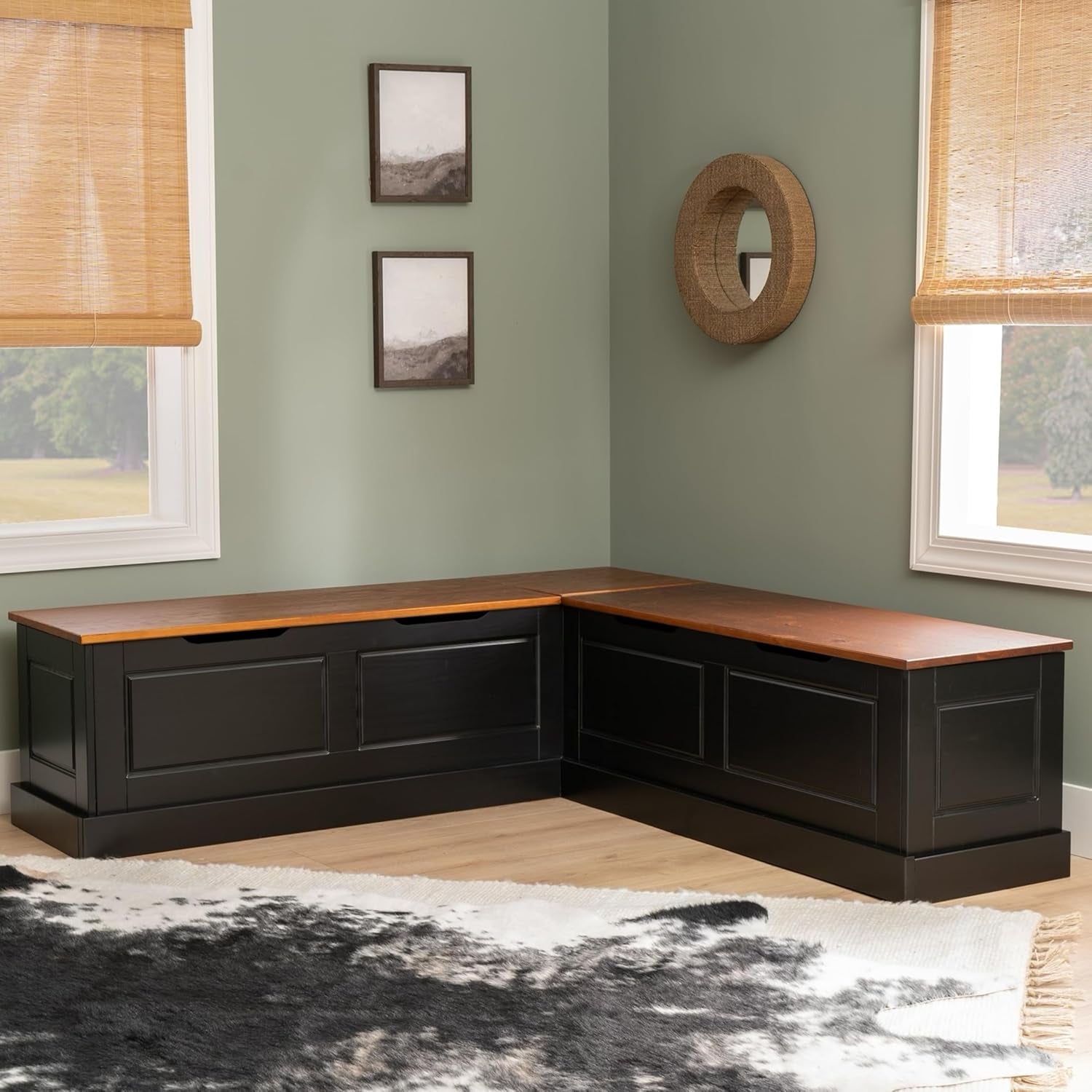 Harris Black and Walnut Backless Kitchen Dining Nook with Hidden Storage Bench Space