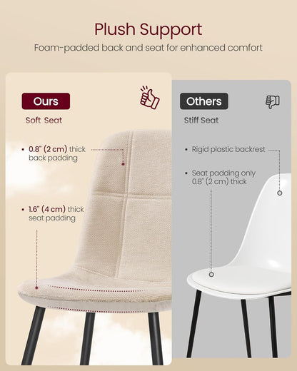 Dining Chairs, Set of 4 Dining Room Chairs, Metal Frame, Adjustable Feet, Easy to Clean, Chenille Fabric, Glacier-Textured Synthetic Leather, for Kitchen, Cream White UKDC188W01