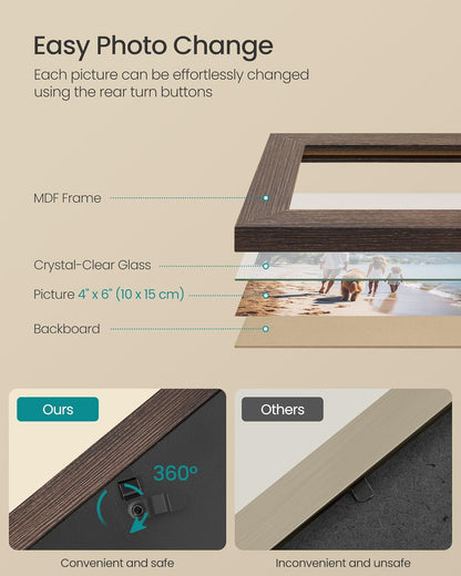 4X6 Collage Picture Frames, 12-Pack Photo Collage Frame for Wall Decor, Glass Front, Assembly Required, Maroon Brown, Heather Greige, Ash Black URPF022M01