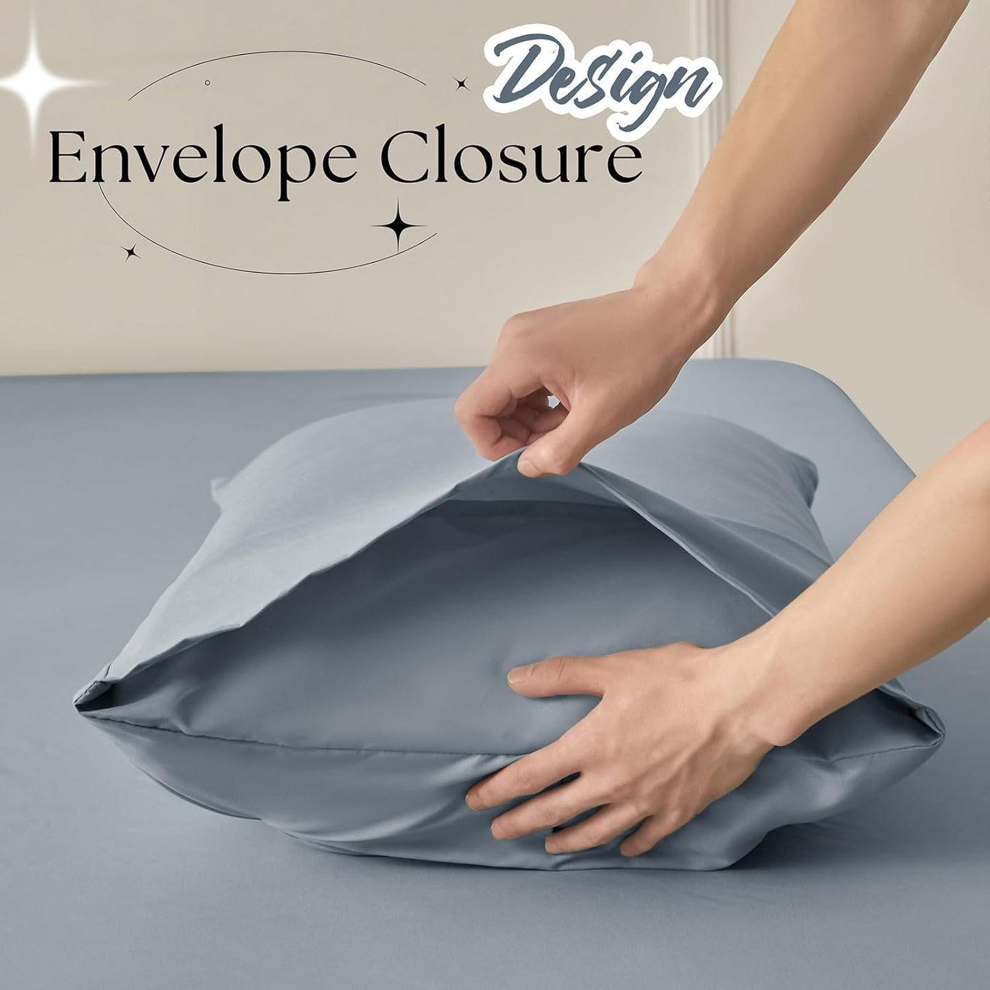Pintuck Pillow Cases King Size Set of 2, Light Gray Pillow Shams Decorative Pillowcases with Envelope Closure, Pinch Pleated Microfiber Pillowcases, Wrinkle and Stain Resistant