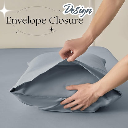 Pintuck Pillow Cases King Size Set of 2, Light Gray Pillow Shams Decorative Pillowcases with Envelope Closure, Pinch Pleated Microfiber Pillowcases, Wrinkle and Stain Resistant
