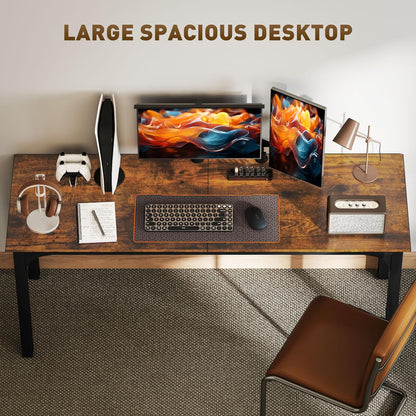 Modern Simple Large Computer Desk, 71" Long Home Office Desk for Two Person, Multi-Purpose Computer Table for Home Office Study, Rustic Brown