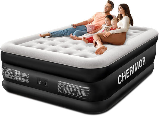 Queen Air Mattress with Built-In Pump, 18" Raised Comfort, 48Hr Leak-Proof Test, Upgraded Honeycomb Pillar Design, Supports 800 Lbs, 3-Min Inflation-Inflatable Bed for Home Guests & Camping