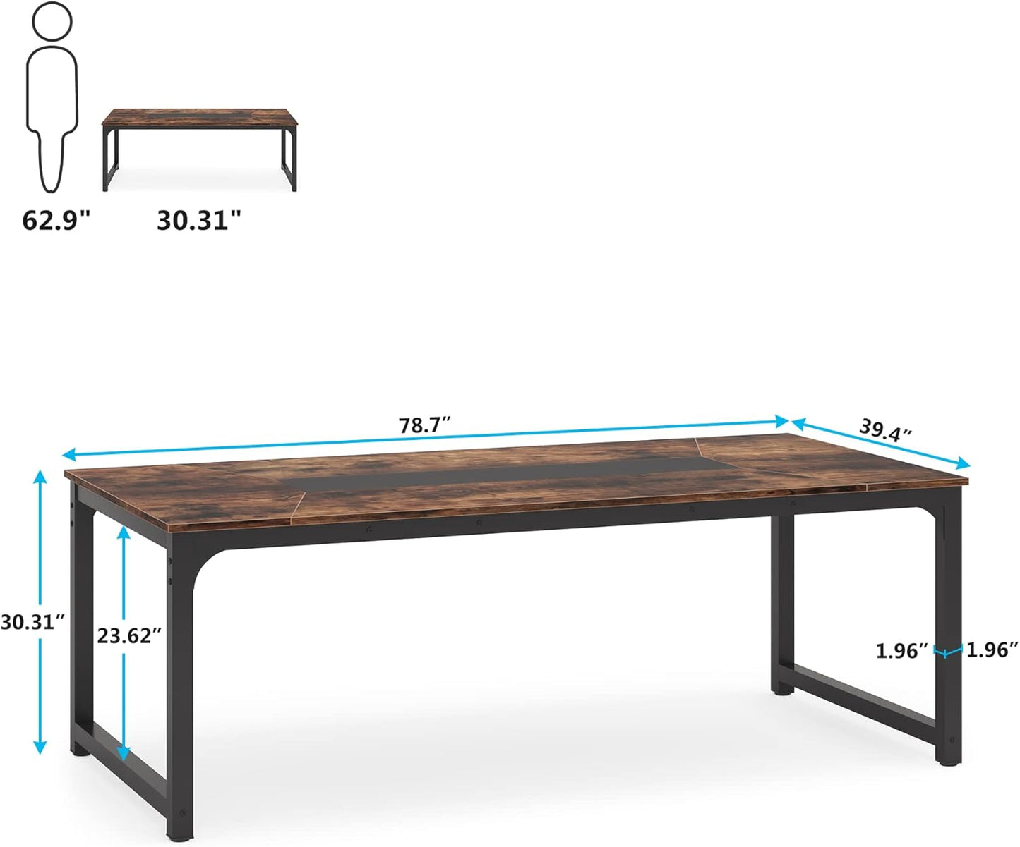 Modern Computer Desk, 78.7 X 39.4 Inch X Large Executive Office Desk Computer Table Study Writing Desk Workstation for Home Office,Rustic/Black