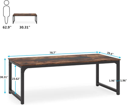 Modern Computer Desk, 78.7 X 39.4 Inch X Large Executive Office Desk Computer Table Study Writing Desk Workstation for Home Office,Rustic/Black