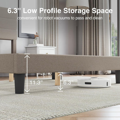 King Bed Frame and Headboard, King Bed Frame, Velvet Upholstered Stripe Bed Frames, No Box Spring Needed, Heavy Duty Feet, Easy Assembly, Black Velvet