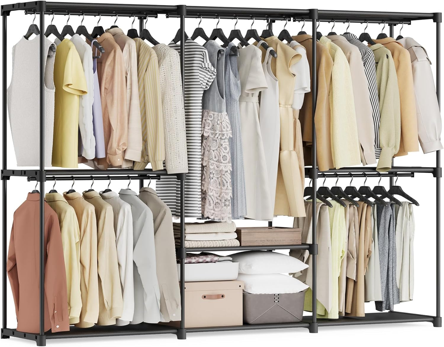 Portable Closet, Freestanding Closet Organizer, Clothes Rack with Shelves, Hanging Rods, Storage Organizer, for Cloakroom, Bedroom, 80.7 X 17.1 X 65.4 Inches, Black URYG035B01