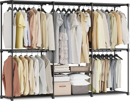 Portable Closet, Freestanding Closet Organizer, Clothes Rack with Shelves, Hanging Rods, Storage Organizer, for Cloakroom, Bedroom, 80.7 X 17.1 X 65.4 Inches, Black URYG035B01