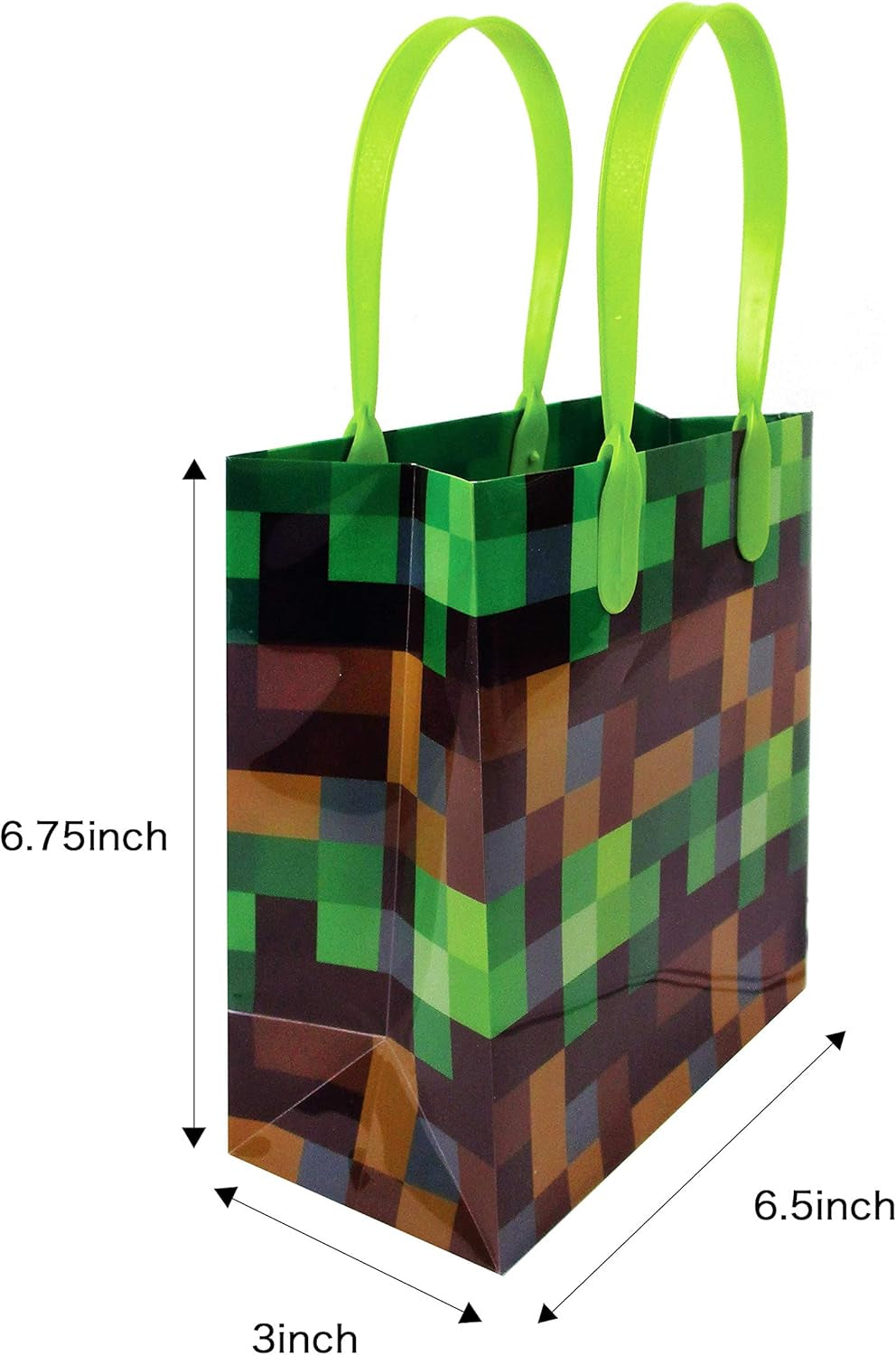 Pixel Miner Party Favor Set of 60 Pcs (12 Party Favor Treat Goody Bags with Handles, 24 Self-Ink Stamps for Kids, 12 Multi-Point Pencils, 12 Small Spiral Notepads)