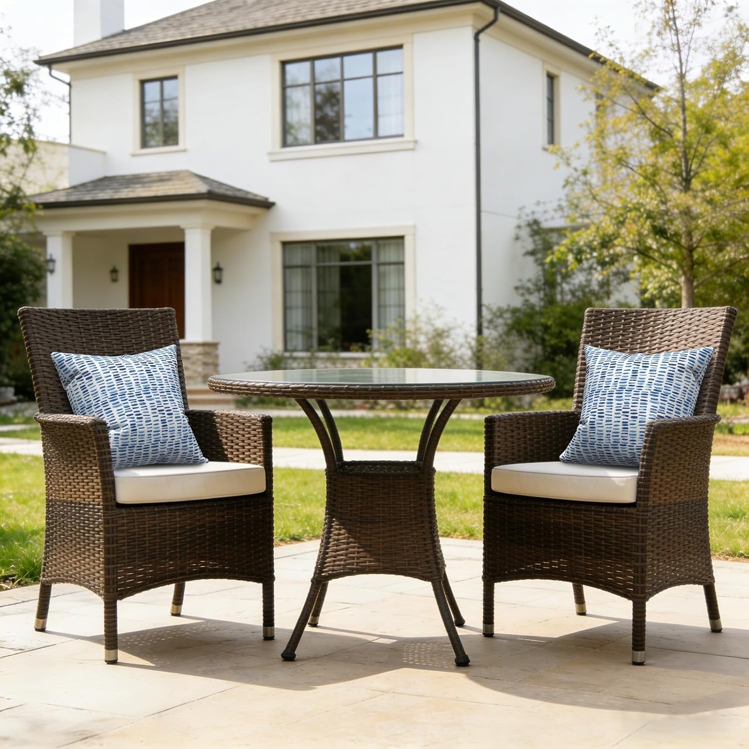 2 Pack Outdoor Pillow Covers ONLY 18X18 Inch, Water-Repellent Square Decorative Cushion Covers for Patio Furniture, Garden, Sofa, a Pebble Blue