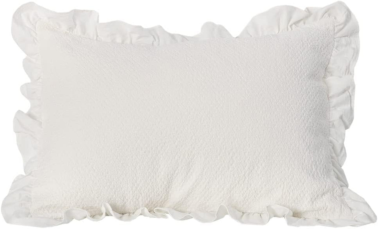 Pillow Shams Set of 2 Pure Cotton Champray Ruffled Edge,Thick and Solid Washed Dobby Heavy Fabric King 20X36 Inches