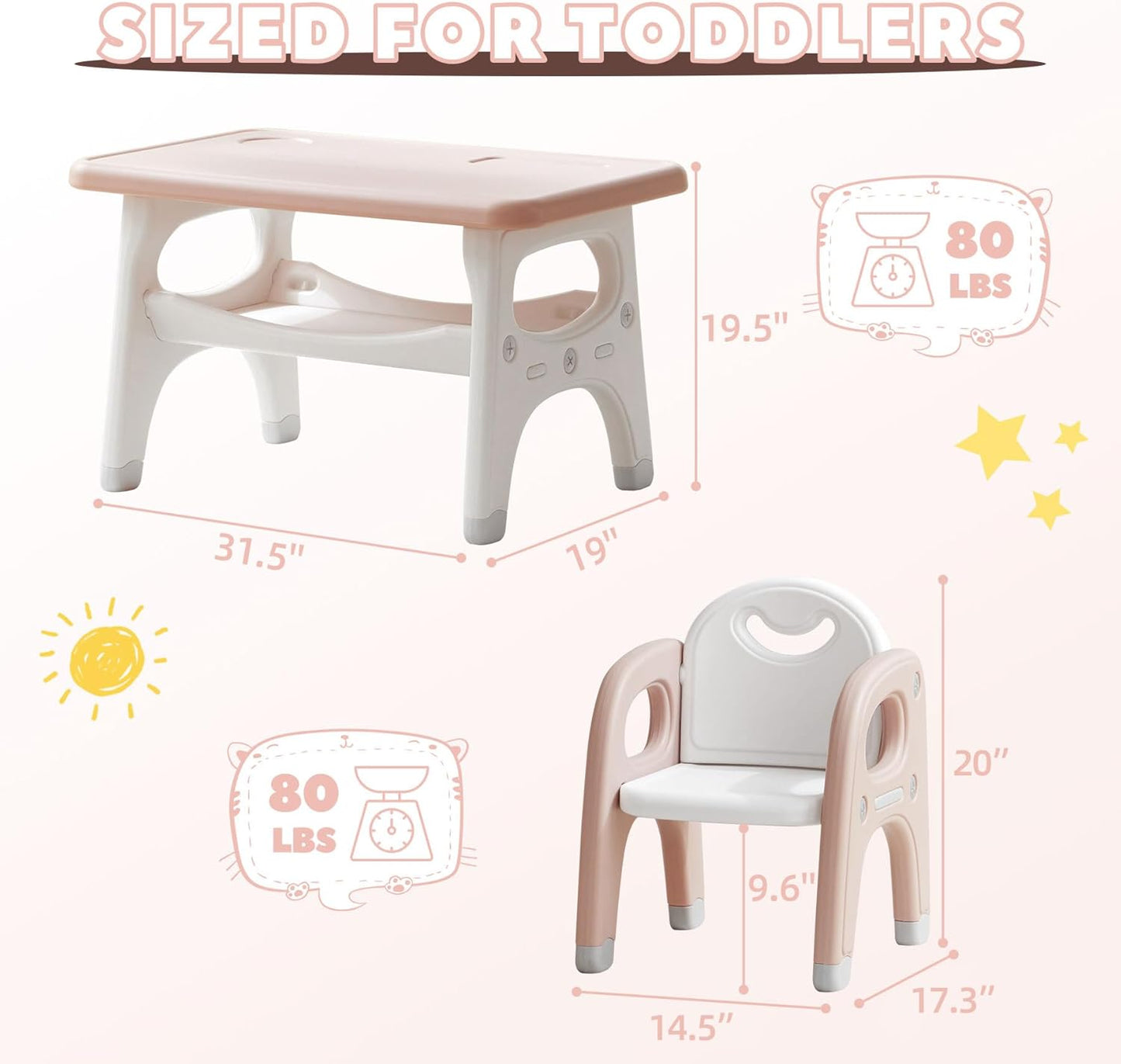 Kids Table and 2 Chairs Set, Large Built-In Storage, Montessori Toddlers Table and Chairs Set, Kids Activity Table for Drawing Dining Playing, CPSC & ASTM Approved, Pink