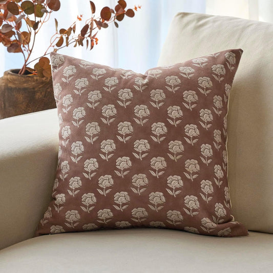 Floral Pillow Covers 20X20 Throw Pillow Covers Decorative Farmhouse Block Floral Print Vintage Pillow Cover for Living Room Couch Bed, Brown, 1PC