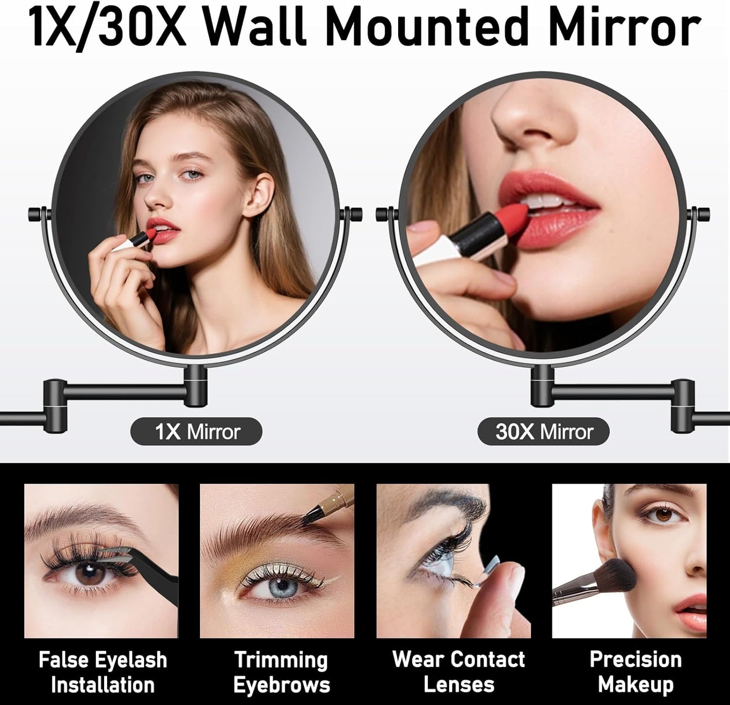 Wall Mounted Makeup Mirror with Magnification, 30X Magnifying Mirror for Wall, Bathroom Mirror for Shaving, Vanity Mirror Wall Mounted for Daily Use, 8 Inch