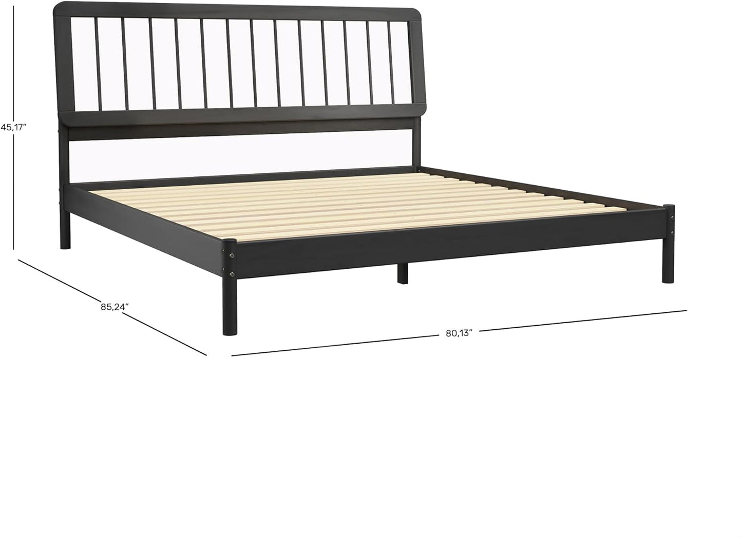 Clemente Mid-Century Modern Spindle Headboard King Bedframe, King Size, Black