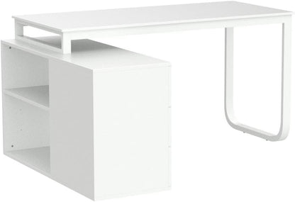 Home Office Computer Desk Corner Desk with 3 Drawers and 2 Shelves, 55 Inch Large L-Shaped Study Writing Table with Storage Cabinet - White