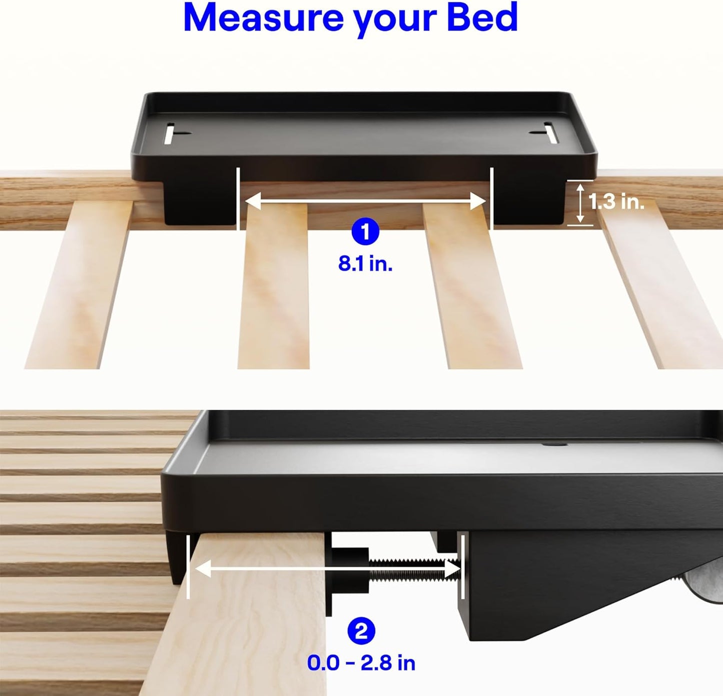 Bedside Shelf for Dorm Room Bunk Bed & Top Bunk, College Dorm Room Essentials, Bedside Caddy, Clip on Floating Desk Tray, Bed Side Table Storage, Loft Nightstand Decor - Cable Catch, Black