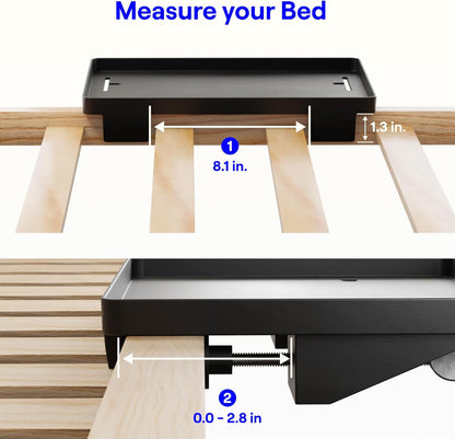 Bedside Shelf for Dorm Room Bunk Bed & Top Bunk, College Dorm Room Essentials, Bedside Caddy, Clip on Floating Desk Tray, Bed Side Table Storage, Loft Nightstand Decor - Cable Catch, Black