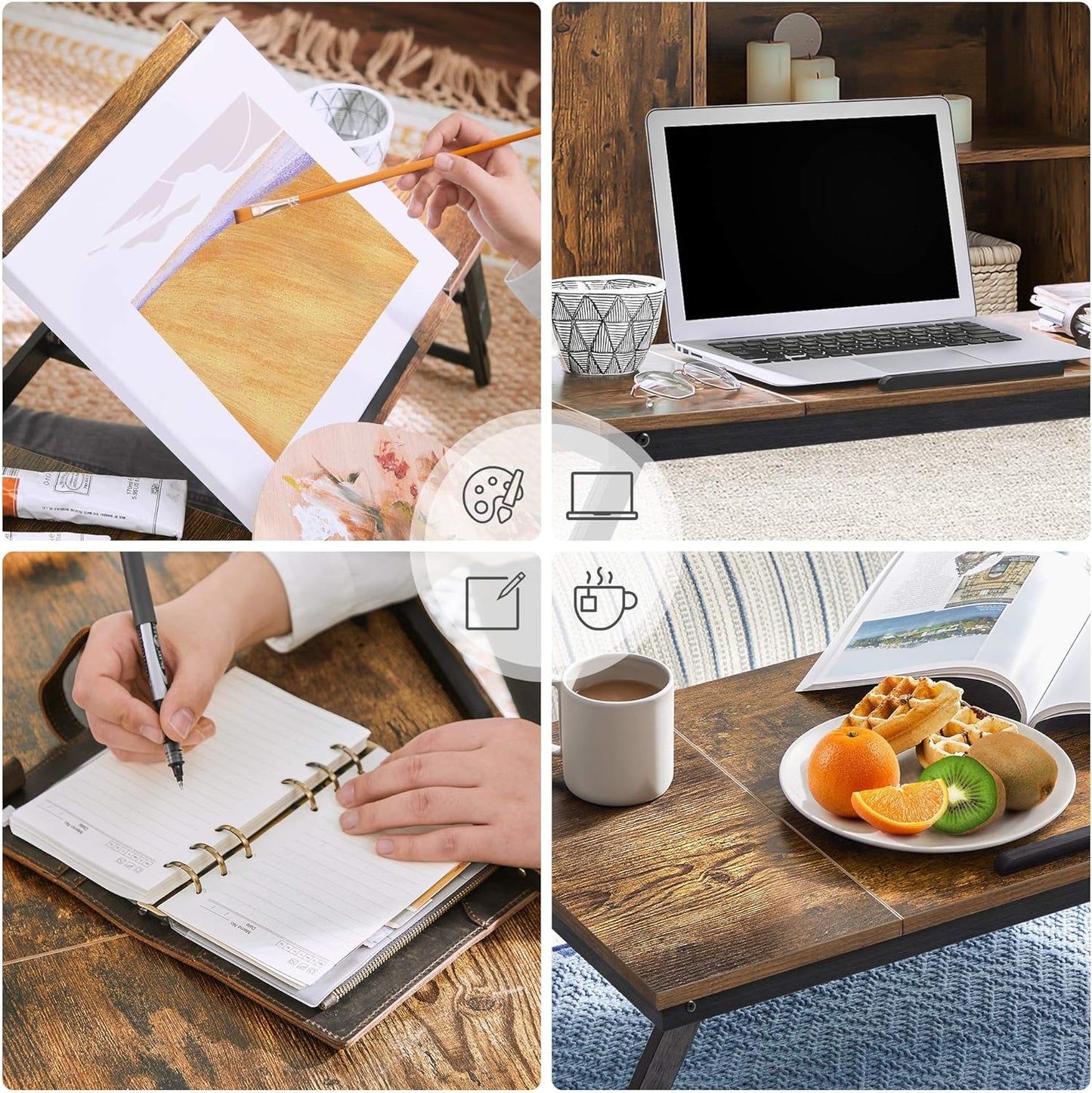 Laptop Desk, Bed Sofa Breakfast Tray, Adjustable Tilt Top, Right-Left Handed, Adjustable Folding Legs, Drawer, Rustic Dark Brown ULLD110B01