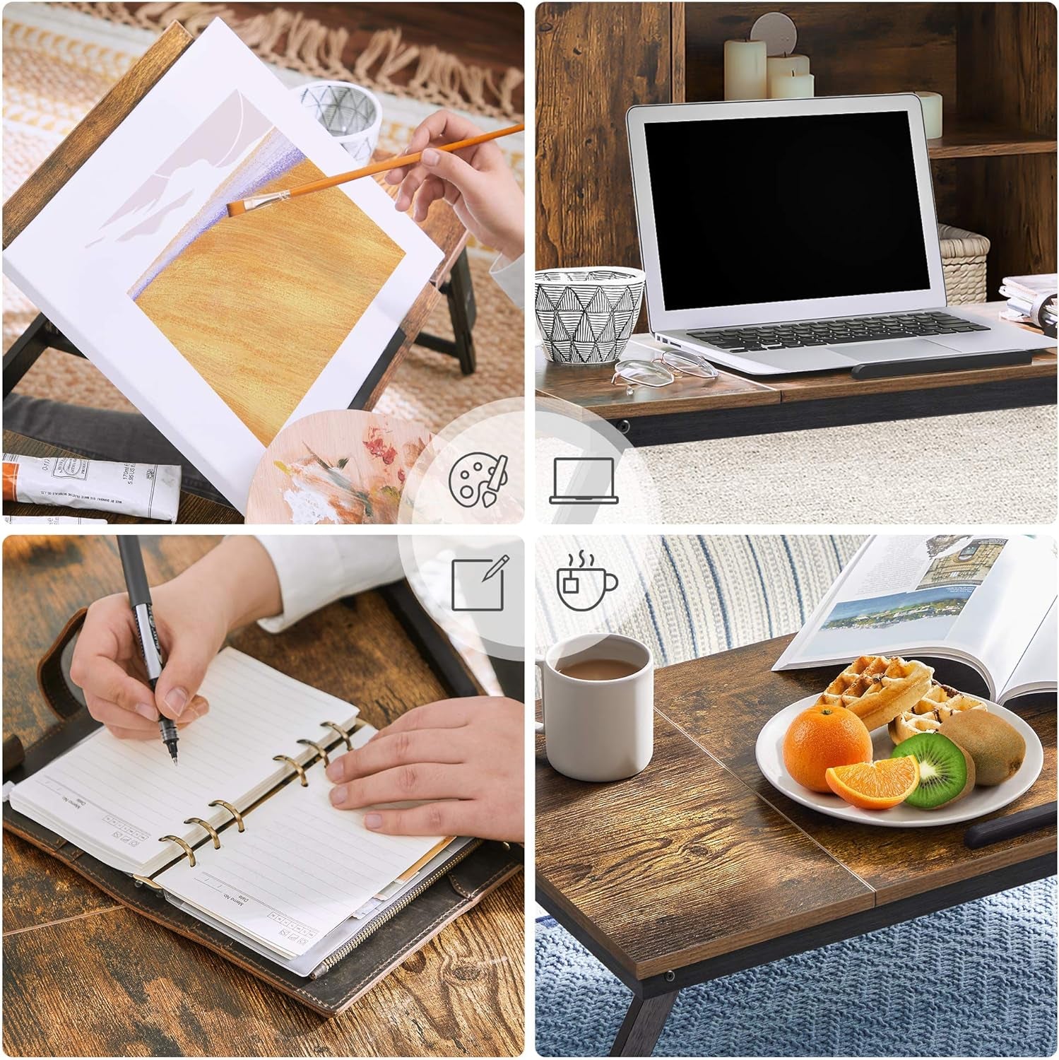 Laptop Desk, Bed Sofa Breakfast Tray, Adjustable Tilt Top, Right-Left Handed, Adjustable Folding Legs, Drawer, Rustic Dark Brown ULLD110B01