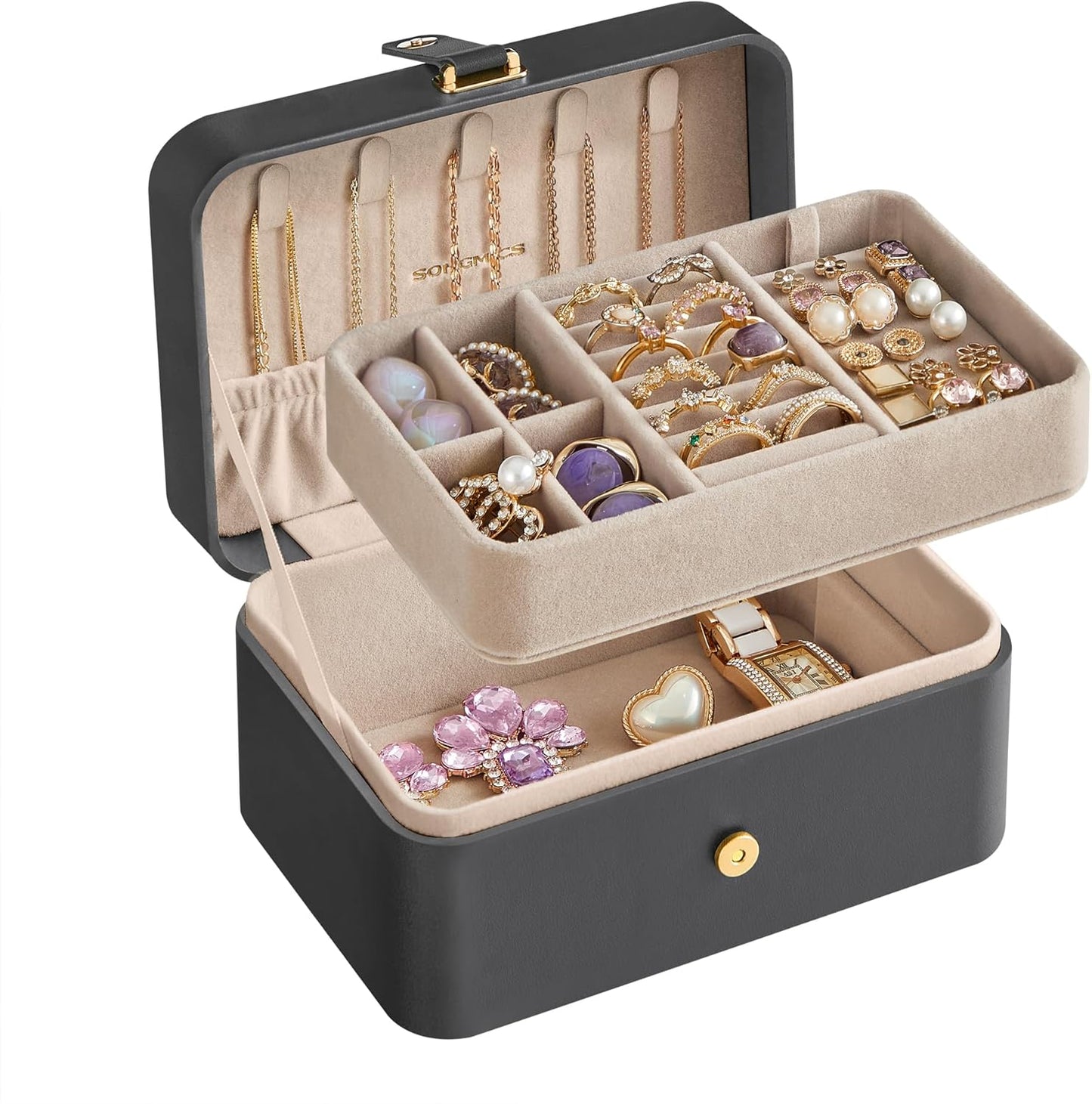 Jewelry Organizer Box, 2-Layer Travel Case for Earrings, Necklaces, Bracelets - Portable Jewelry Storage with Large Capacity, Gift-Ready Box for Women & Girls, Cloud White UJBC166W01