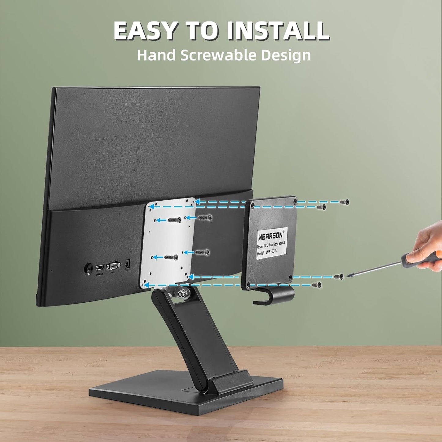 WS-03A Adjustable LCD TV Stand Folding Metal Monitor Desk Stand with VESA Hole 75X75Mm&100X100Mm