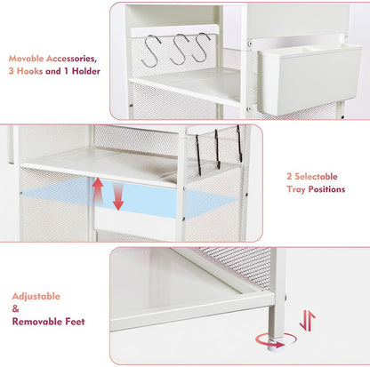Nightstand, End Table with Hooks and Holder, Kids Nightstand for Bedroom, Toddler Bedside Table, Small Pink Desk for Girls, Coffee Table for Living Room, Dorm, Office (Pink)