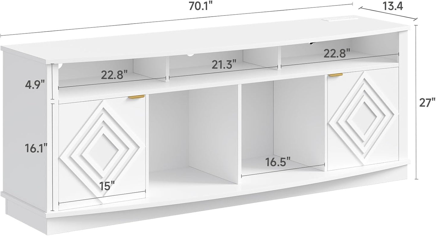 LED TV Stand for 80 Inch TV, Entertainment Center with Power Outlets, Modern TV Console Gaming Media Television Stands with Storage for Living Room, Bedroom, Gaming Room, 70 Inch, White