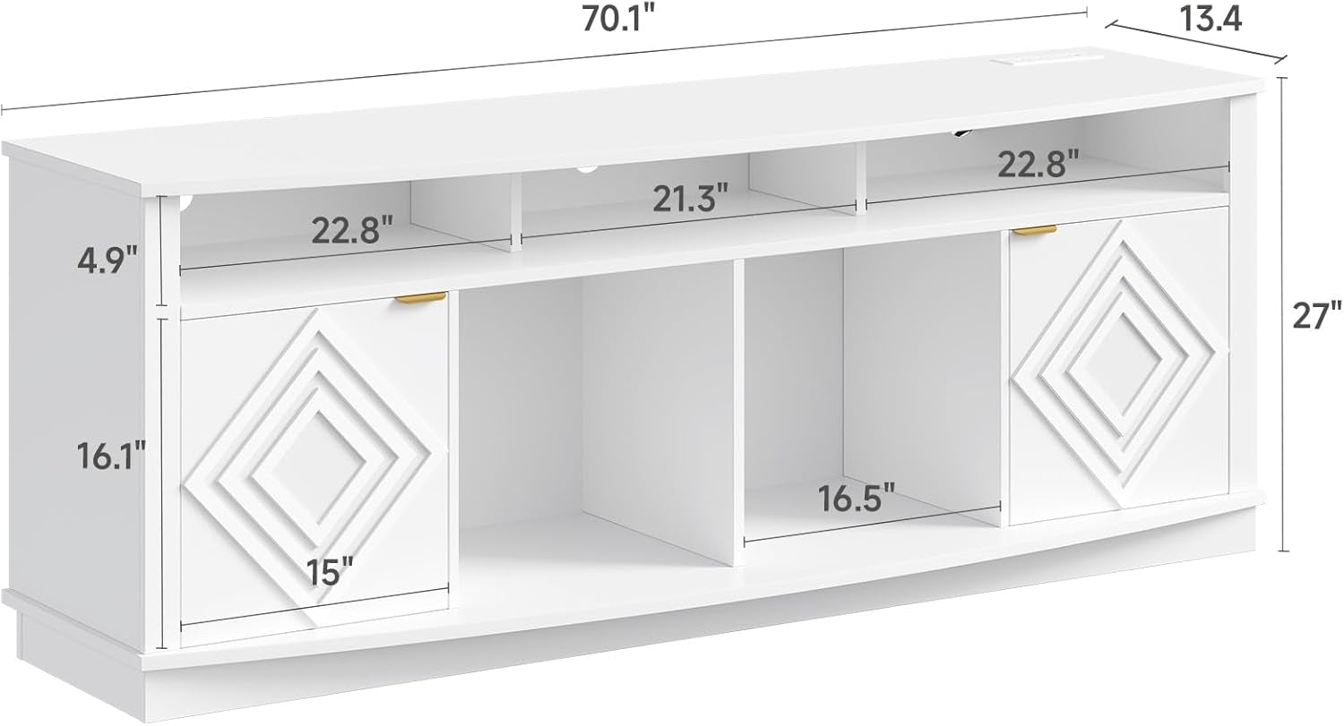 LED TV Stand for 80 Inch TV, Entertainment Center with Power Outlets, Modern TV Console Gaming Media Television Stands with Storage for Living Room, Bedroom, Gaming Room, 70 Inch, White