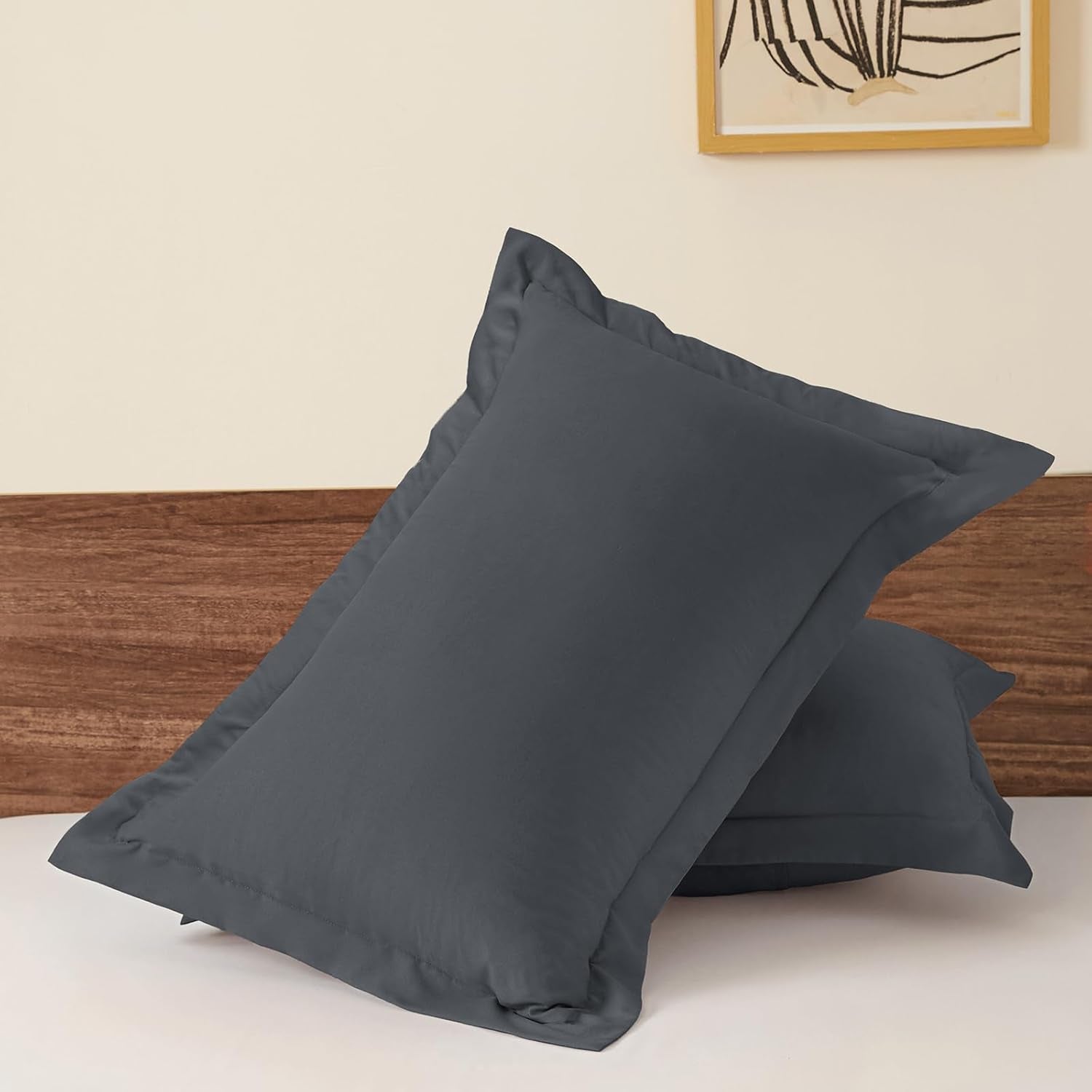 King Pillow Shams Set of 2 Dark Grey Pillow Shams Soft Microfiber Pillow Covers with Envelope Closure, Fade, Wrinkle and Shrink Resistant Bed Pillow Cases, 20 × 36 Inches