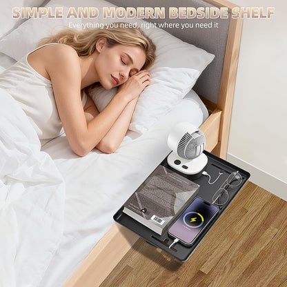 Bedside Shelf Dorm Bunk Bed, Bedside Caddy Shelf Dorm Bed, No Drill College Nightstand Organizer for Personal Items Books Glasses Apartment Bedroom Compact Space Solution Small+Black