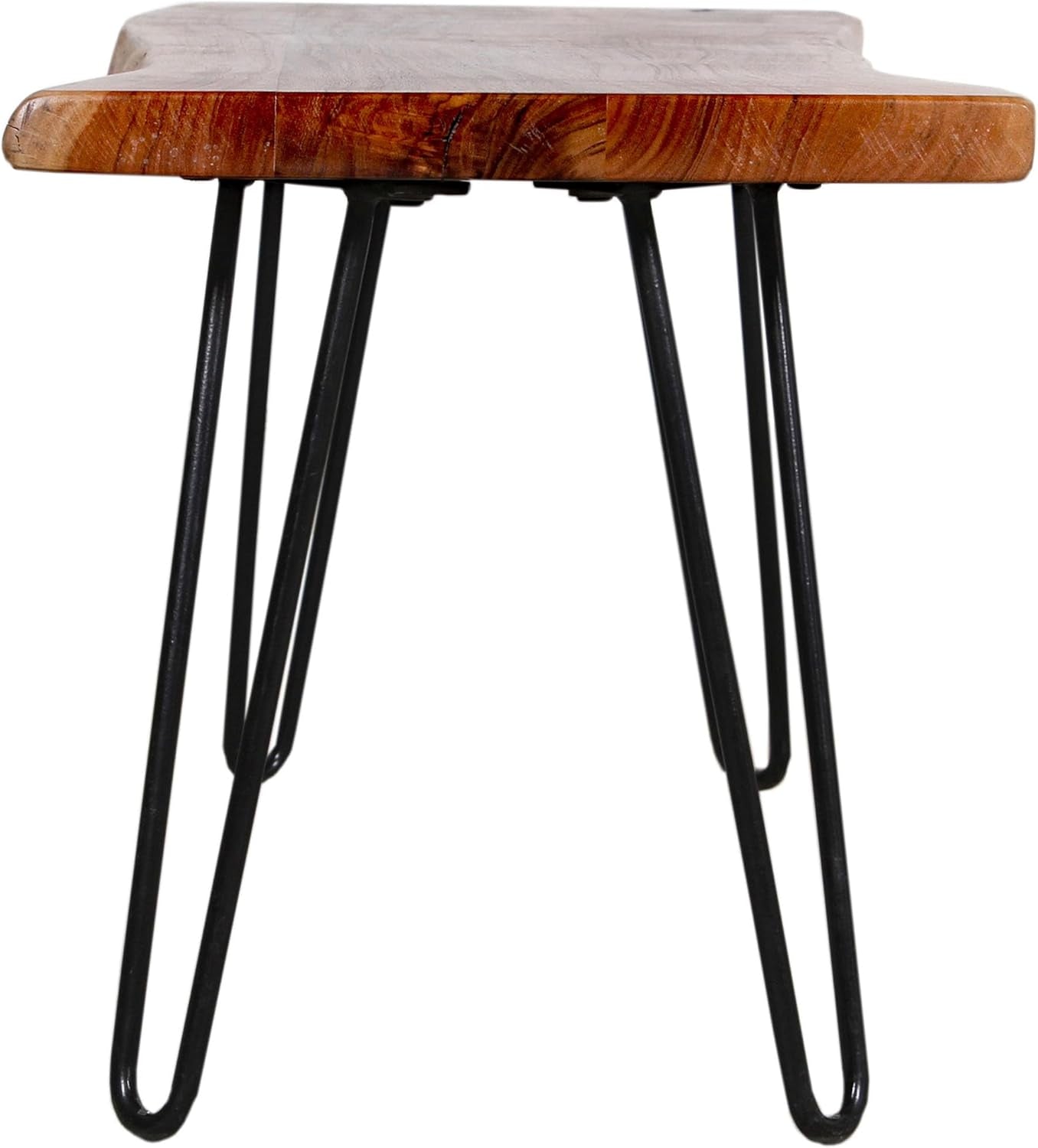 48” Live Edge Dining Bench – Rustic Industrial Farmhouse Solid Acacia Wood with Metal Hairpin Legs – Ideal for Dining Room, Kitchen, or Entryway